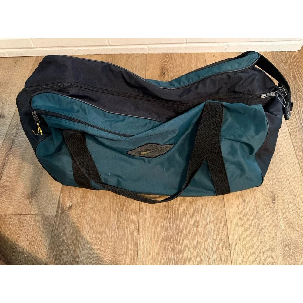 Vintage 90s Nike Large Green Canvas Swoosh Sports Duffle Bag